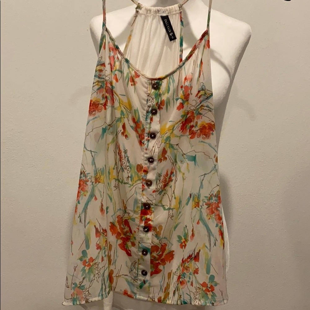 Floral print camisole/tank with button accents